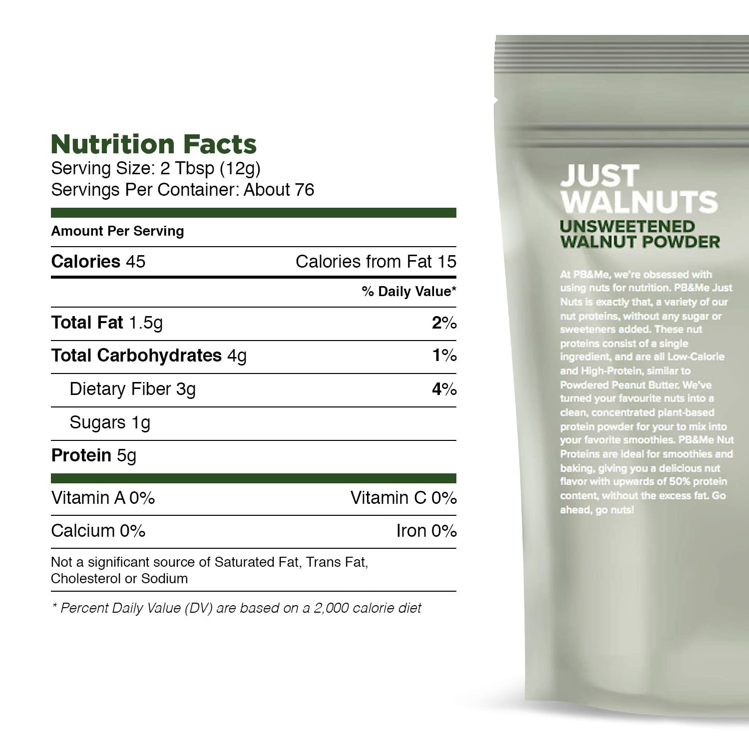 Pb&Me Just Nuts Powdered Walnut Butter - Gluten Free Keto Food, Vegan, Low Fat Protein Source, No Sugar Added - Emergency Food, Nut Butter Bulk Food, High Protein Snacks - Bulk Size 2 Lbs
