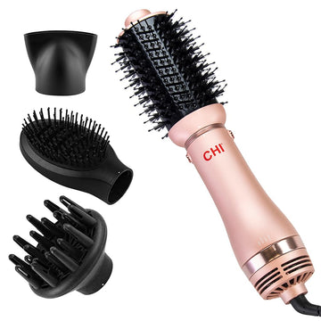 Chi Volumizer 4-In-1 Blowout Brush, Hair Dryer For Smooth, Silky & Shiny Hair, Four Interchangeable Attachments For Versatile Styling, Rose Gold
