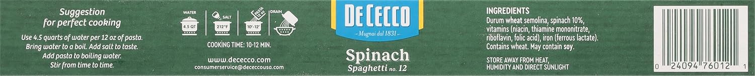 De Cecco Spinach Pasta, Spaghetti No.12, 12 Oz : Grocery & Gourmet Food
