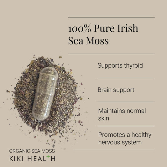Kiki Health Organic Irish Sea Moss Capsules | Sustainably Sourced, Rich In Iodine For Thyroid Support, Optimal Nutrient Potency, Convenient Vegan Capsules | Promotes Holistic Wellness | 90 Vegicaps