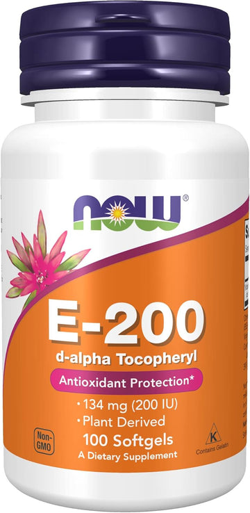 NOW Supplements, Vitamin E-200 IU, D-Alpha Tocopheryl, Antioxidant Protection*, 100 Softgels