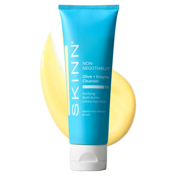 Skinn Daily Evening Face Wash, Multi-Action Cream, Olive & Enzyme Cleanser, 4Oz - Facial Cream For Removing Makeup, Impurities & Dead Skin Cells