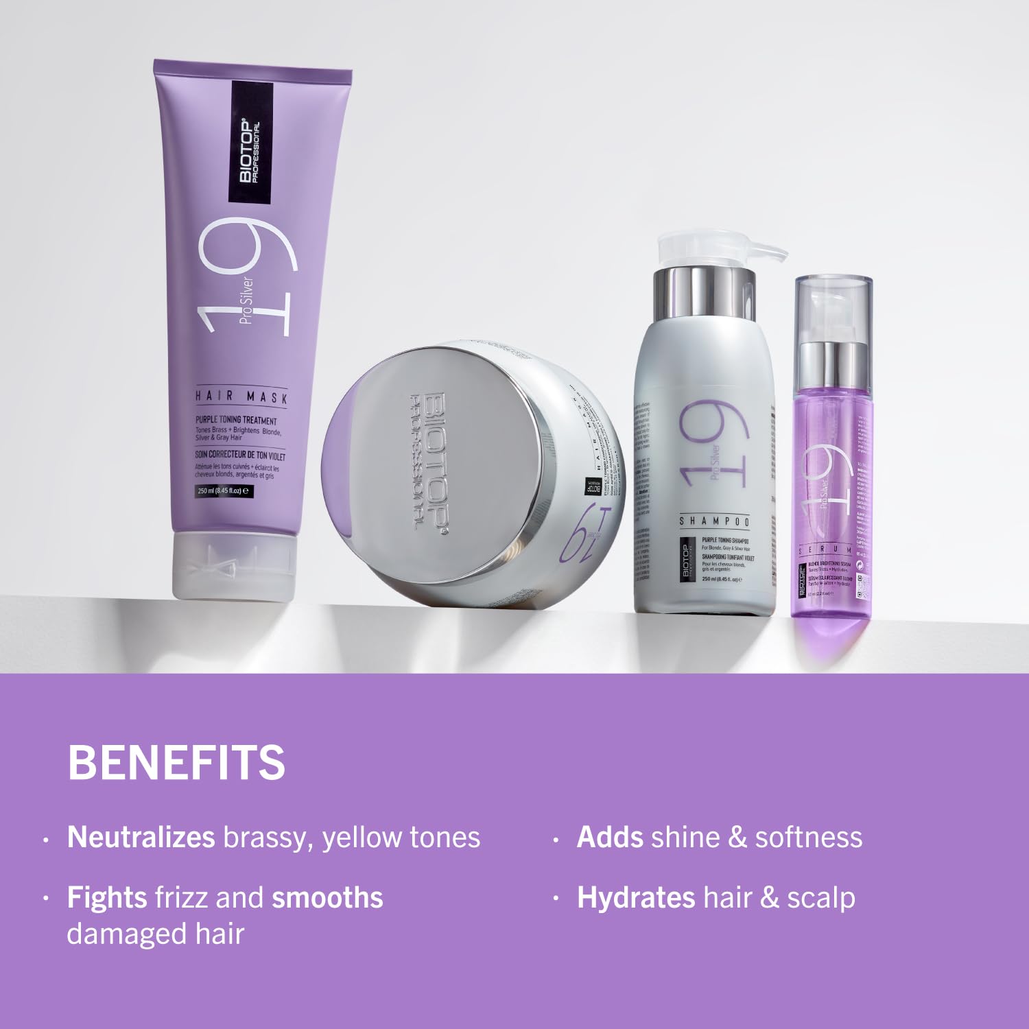 Biotop Professional 19 Pro Silver Shampoo - Purple Shampoo To Neutralize Yellow And Brassy Tones - Made With Sunflower Oil And Vitamin E - For Blonde Or Bleached Hair - 8.45 Oz : Beauty & Personal Care