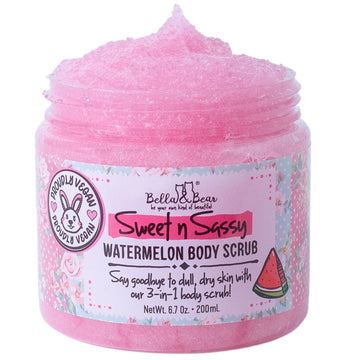 Bella & Bear Sweet N Sassy Watermelon Body Scrub, 3-In-1, 6.7 Oz, Exfoliating, Cleansing, Moisturizing