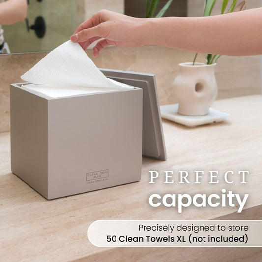 Clean Skin Club Cement Box For 50 Disposable Clean Towels Xl (Towels Not Included), Concrete Container For Face Towelettes Bathroom Counter Storage, Stone Bin For Cleansing Facial Dry Wipes