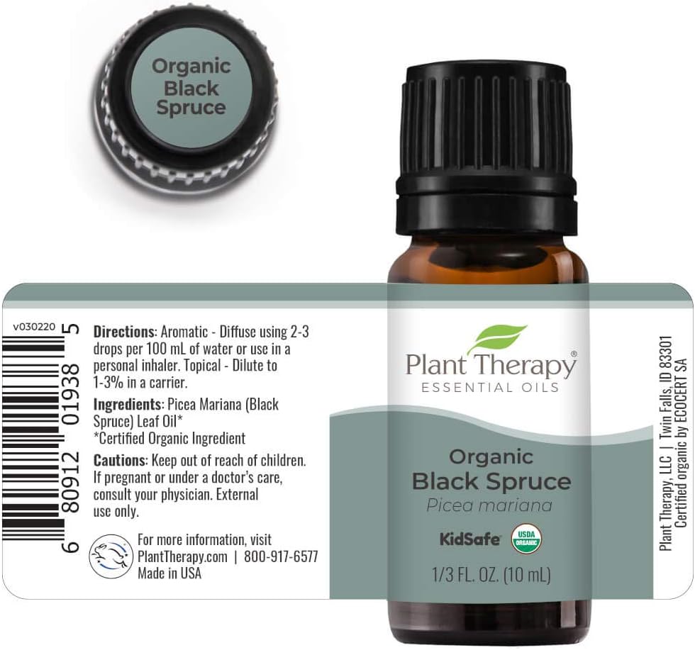 Plant Therapy Organic Black Spruce 10 mL (1/3 oz) Essential Oil 100% Pure, Undiluted, Therapeutic Grade : Health & Household