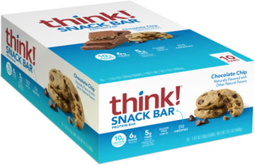 Think! Protein Bars With Chicory Root For Fiber, Digestive Support, Gluten Free With Whey Protein Isolate, Chocolate Chip, Snack Bars Without Artificial Sweeteners, 1.4 Oz (10 Count)