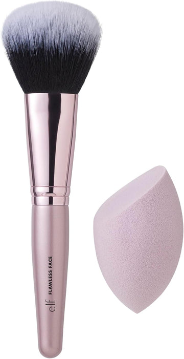 E.L.F. Complexion Brush & Sponge Duo, 2-Step Face Sponge & Makeup Brush Kit For Creating A Flawless Complexion, Vegan & Cruelty-Free