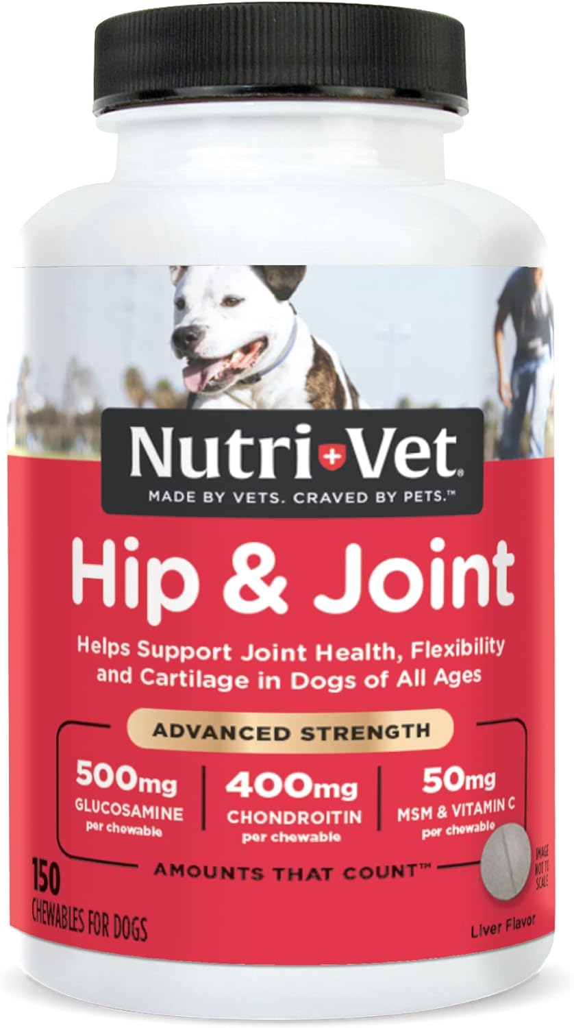 Nutri-Vet Advanced Strength Hip & Joint Chewable Dog Supplements | Formulated with Glucosamine & Chondroitin to Support Dog Cartilage & Mobility | 150 Tablets,RED