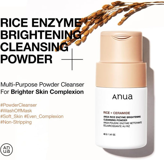 Anua Rice Enzyme Brightening Cleansing Powder, Facial Cleanser, Gentle Face Wash For Hydration, Rice Mask, Exfoliator, Ceramide, Radiant Skin, Korean Skincare, Fragrance Free, 40G/1.41Fl.Oz