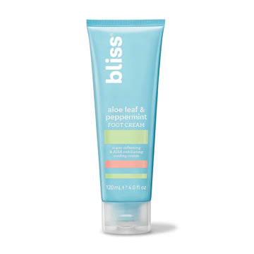 Bliss - Aloe Leaf & Peppermint Foot Cream | Super Softening AHA Exfoliating Cooling Cream | Exfoliator & Moisturizer | Vegan | Cruelty Free | Paraben Free | 4.0 fl. oz