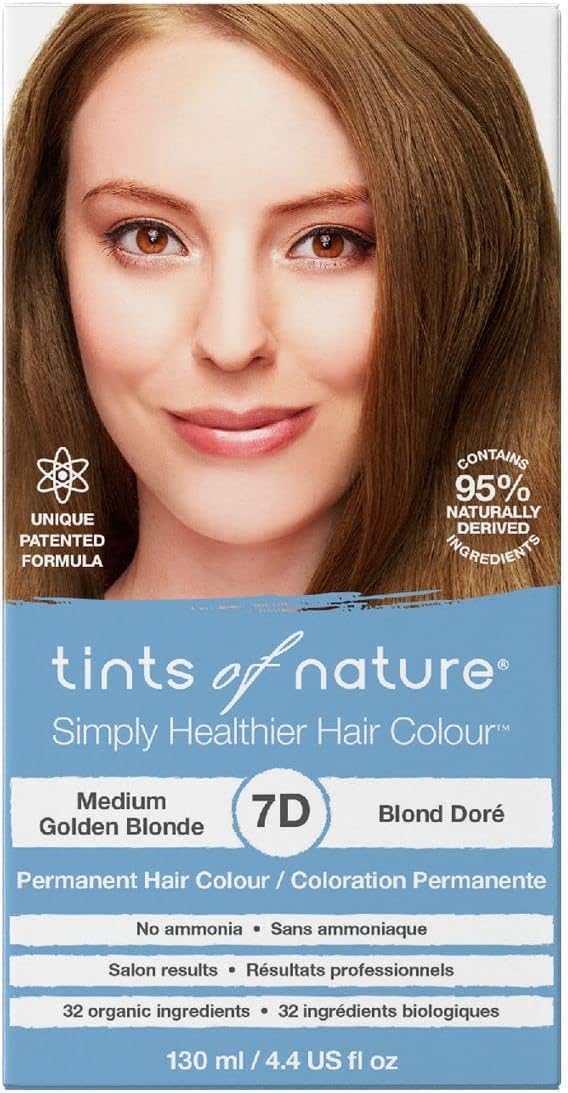 Tints Of Nature 7D Medium Golden Blonde Permanent Hair Dye, Nourishes Hair And Covers Greys, Ammonia-Free, 130Ml