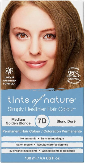 Tints Of Nature 7D Medium Golden Blonde Permanent Hair Dye, Nourishes Hair And Covers Greys, Ammonia-Free, 130Ml