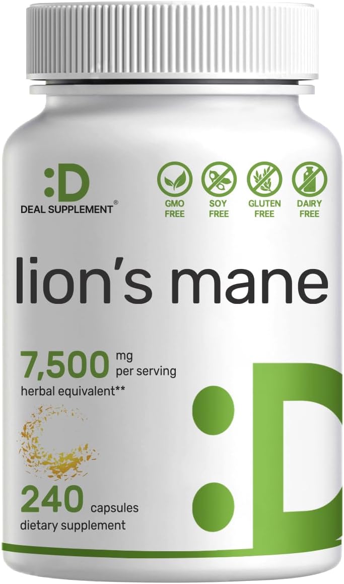 Lions Mane Mushroom Supplement, 7,500*Mg Per Serving, 240* Capsules – Active Fruiting Body & Mycelium 10:1 Extract – Natural Brain Nootropic & Immune System Booster – Non-Gmo