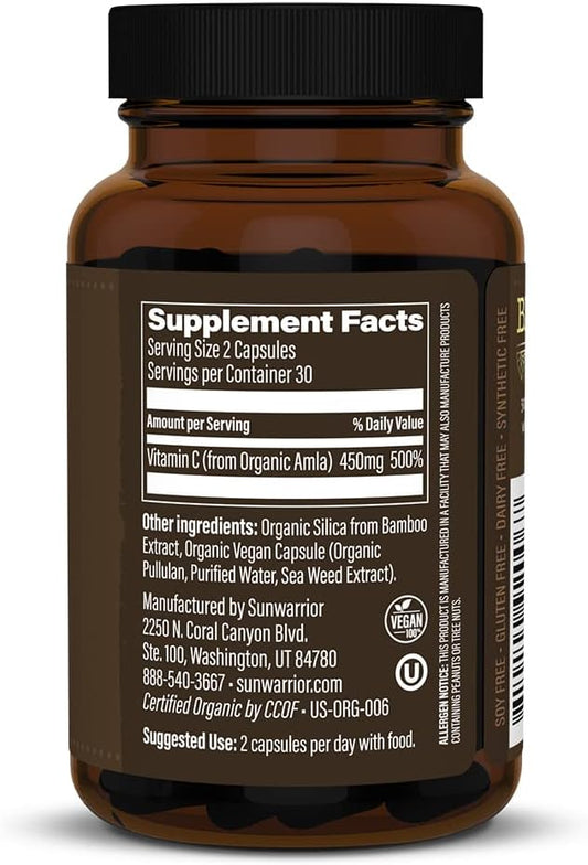 Sunwarrior Organic Vitamin C | Vitamin Supplement For Natural Vitamin C Sugar Free | Vitamin C Capsule 60Ct (30 Servings) Be Well Line