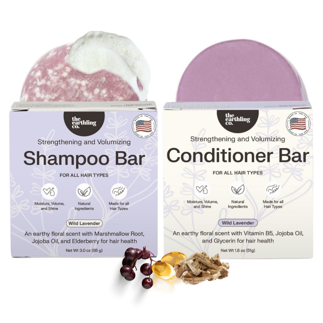 The Earthling Co. Shampoo & Conditioner Bar Set - Promote Growth, Strengthen & Volumize All Hair Types - Paraben & Sulfate Free Formula With Natural Ingredients For Dry Hair (Wild Vanilla)