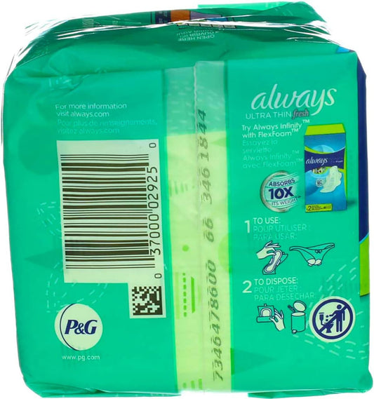 Always Fresh Ultra Thin Pads Long Super Flexi-Wings Clean Scent - 14 ct, Pack of 2