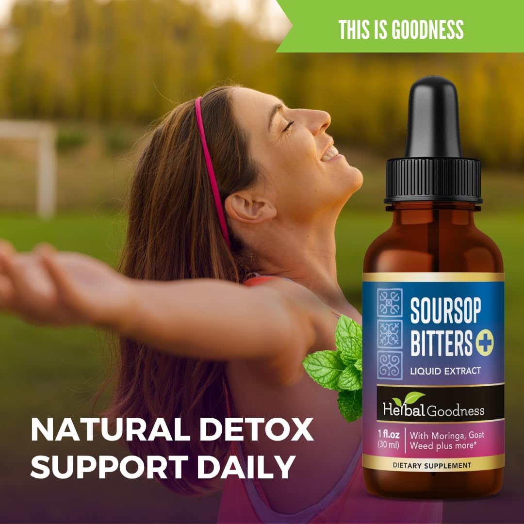 Soursop Bitters Liquid 1Oz | Organic Digestive Bitters - 15X Alpha Tonic, Sour Sop Graviola Fresh Fruit, Juice & Leaves With Moringa, Supports Colon Cleanse, Digestion & Immune Boost : Health & Household