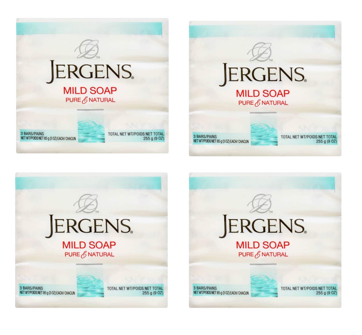 Jergens Mild Soap, Lightly Scented Gentle Cleansing Soap, For All Skin Types, 3 Ounce Bar, 3 Count (Pack of 4)