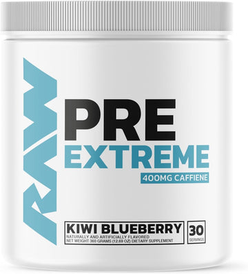 RAW Preworkout Extreme | High Stimulant Preworkout Powder Drink, Extreme Energy, Focus and Endurance Booster | Explosive Strength and Pump During Workout for Max Gains | Kiwi Blueberry (30 Servings)