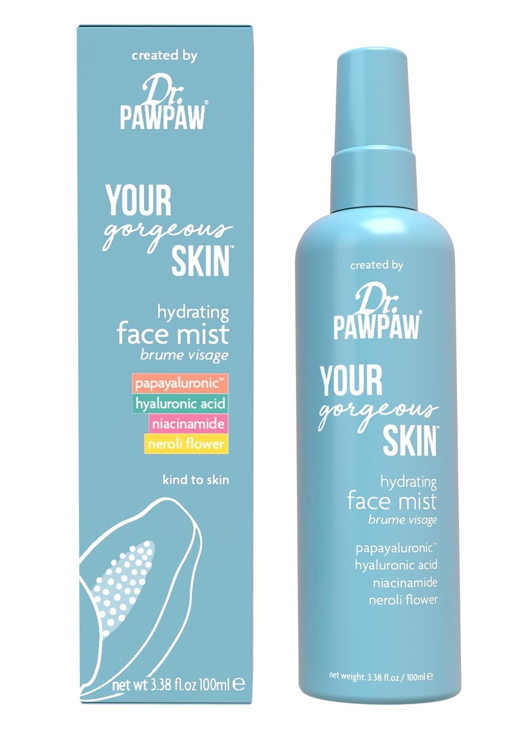 Dr. Pawpaw Your Gorgeous Skin Hydrating Face Mist, 3.38 Fl Oz, Papayaluronic, Hyaluronic Acid, Niacinamide, Neroli Flower : Beauty & Personal Care