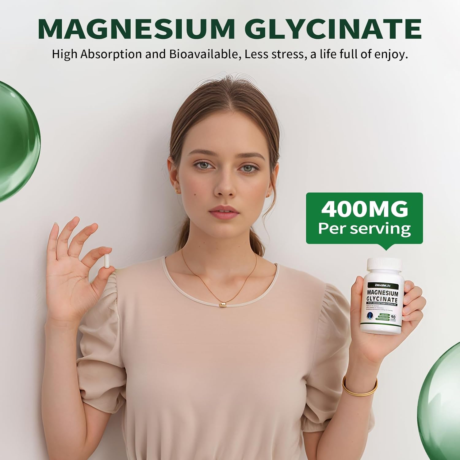 Magnesium Glycinate 400 Mg Per Serving 100% Chelated For High Absorption, Gentle On Stomach, Non-Gmo, 180 Vegetarian Capsules : Health & Household