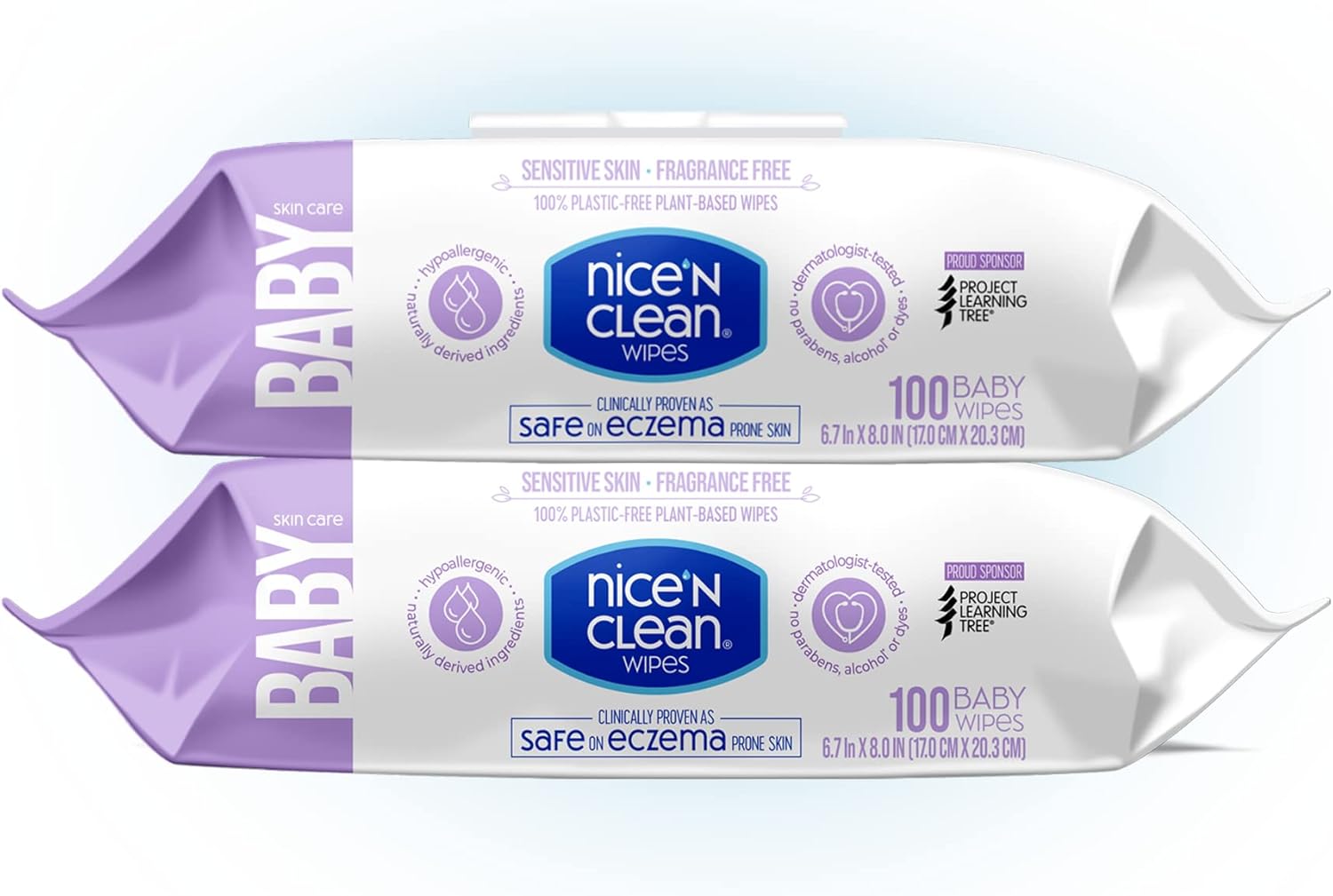 Nice 'N Clean Skin Care Baby Wipes Unscented 100Ct (2-Pack) | Ideal For Sensitive Skin | Safe On Eczema Prone Skin | 100% Plastic-Free