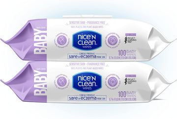 Nice 'N Clean Skin Care Baby Wipes Unscented 100Ct (2-Pack) | Ideal For Sensitive Skin | Safe On Eczema Prone Skin | 100% Plastic-Free