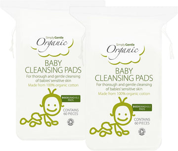 Simply Gentle Baby Cleansing Pads - Perfect For Sensitive Skin - Pure Cotton Pads For Newborn Baby - Free From Odours Or Irritants - Rectangular Shaped Disposable Cotton Pads - 3 Packs Of 60 Pads