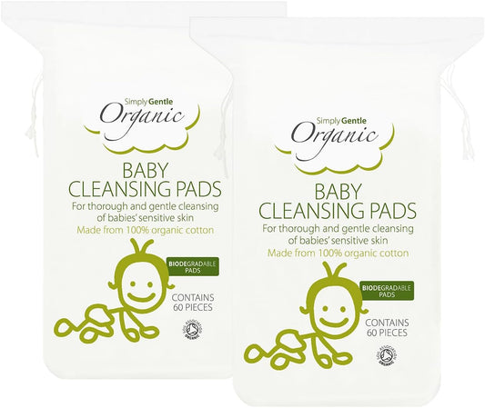 Simply Gentle Baby Cleansing Pads - Perfect For Sensitive Skin - Pure Cotton Pads For Newborn Baby - Free From Odours Or Irritants - Rectangular Shaped Disposable Cotton Pads - 60 Count (Pack Of 2)