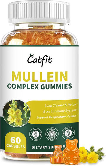 Mullein Gummies For Lungs – Mullein Leaf Extract With Quercetin, Elderberry For Respiratory & Immune Support,Lung Health & Breathing, Vegan, Pineapple Flavor, 60 Gummies