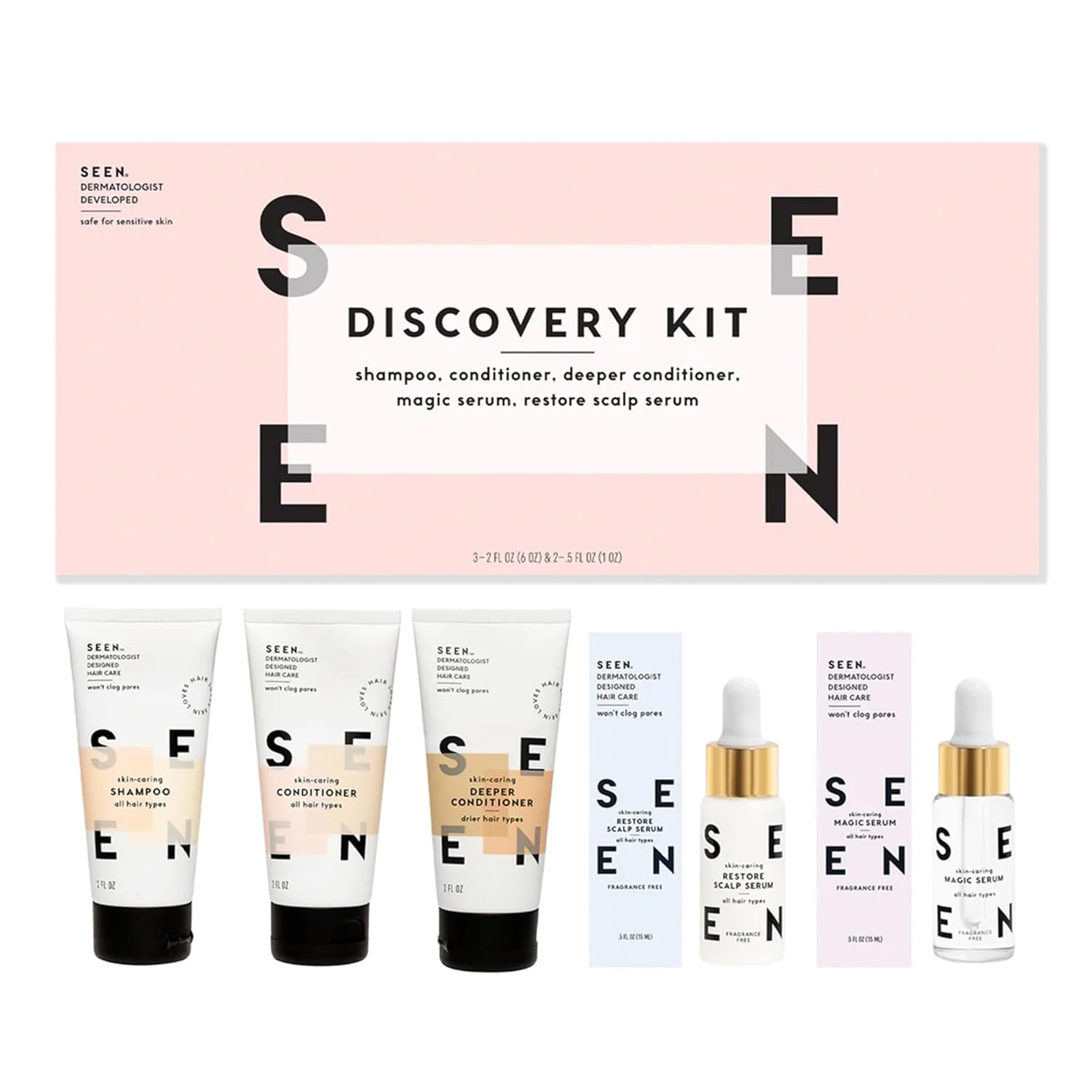 Seen Discovery Kit - Scented- Non-Comedogenic & Sulfate-Free Hair Set- Dermatologist-Developed - Safe For Sensitive & Acne Prone Skin… $70 Value