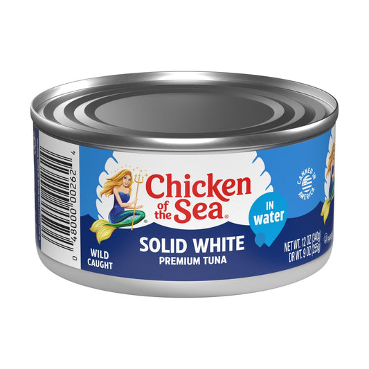 Chicken of the Sea Solid White Premium Albacore Tuna in Water, Wild Caught Tuna, 12 oz. Can (Pack of 12)