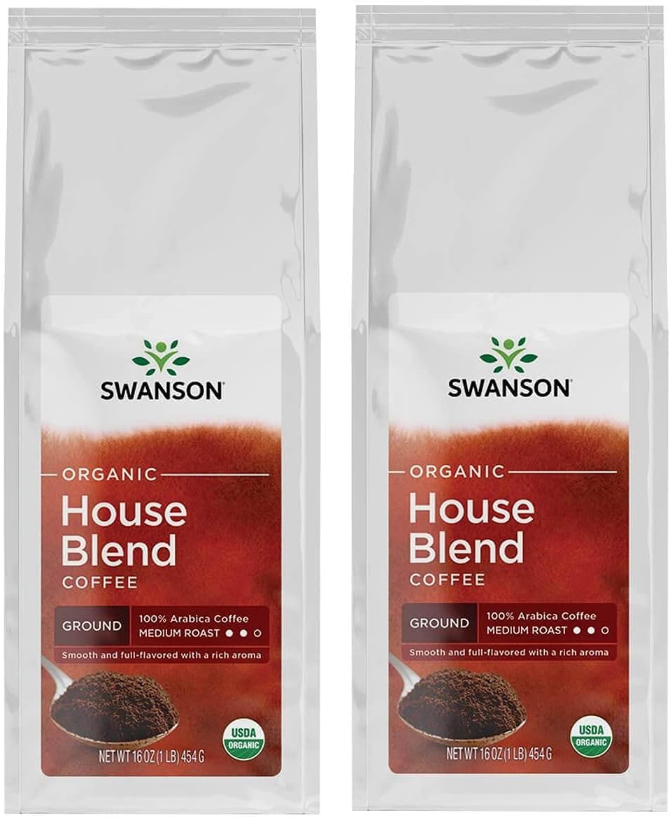 Swanson House Blend Fine Ground Organic Coffee - Medium 16 Ounce (1 Lb) (454 G) Pkg (2 Pack)