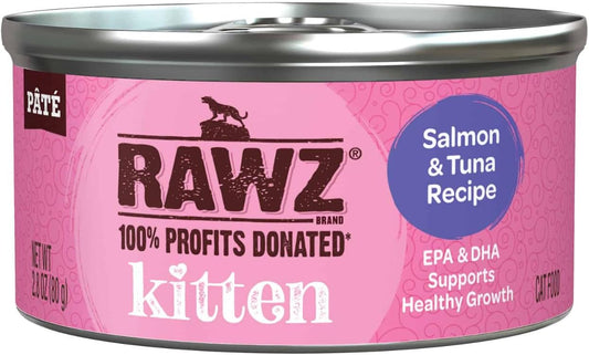 Rawz Natural Premium Pate Canned Kitten Wet Food - Made With Real Meat Ingredients No Bpa Or Gums -2.8 Oz Cans (Case Pack Of 18) (Salmon & Tuna)