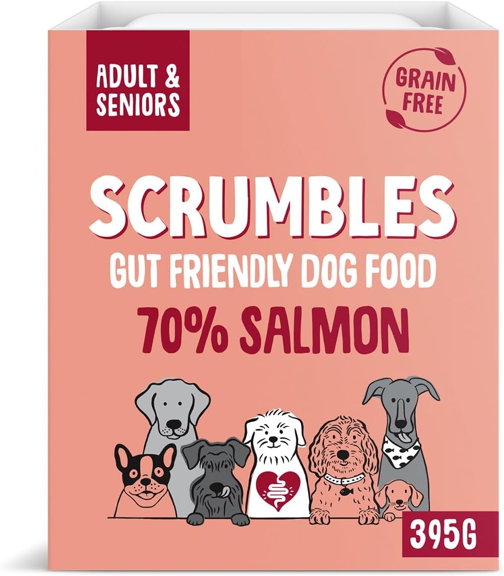 Scrumbles Natural Wet Dog Food, Grain Free Recipe with 70% Salmon and Slippery Elm, 7x 395g,package may vary?WDS7
