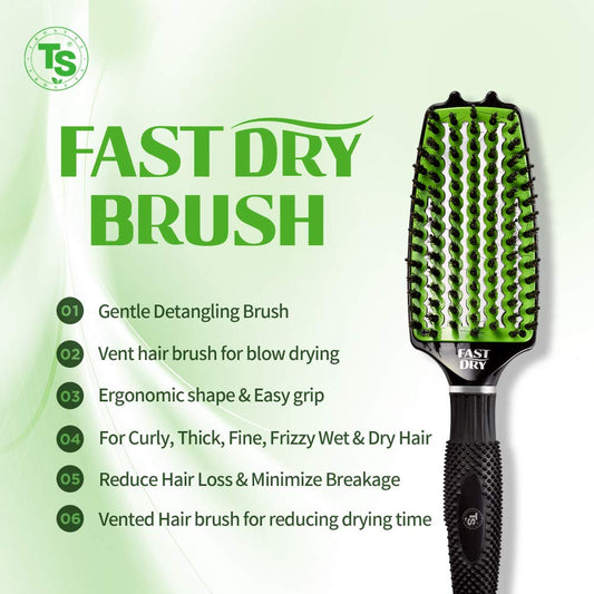 Ts Fast Dry Brush | Styling & Detangle Brush For All Hair Types – For Wet Dry Straight Curly Wavy Short Long Women, Men | Boar Bristle Hair Brush For Blow-Drying & Multi-Purpose