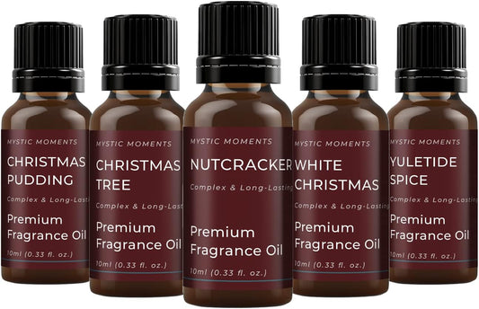 Mystic Moments | Christmas Fragrance Oil Gift Starter Pack 5x10ml | Christmas Pudding, Christmas Tree, Nutcracker, White Christmas, Yuletide Spice | Perfect as a gift