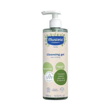 Mustela Certified Organic Cleansing Gel - Natural Hair & Body Wash With Olive Oil & Aloe Vera - For Baby, Kid & Adult - Fragrance Free, Tear Free, Vegan & Biodegradable - 13.52 Fl. Oz