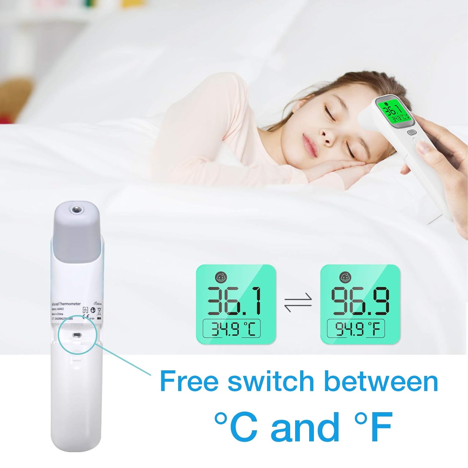 Wellue Touchless Baby Thermometer, Infrared Forehead and Ear Thermometer, Medical Temporal Thermometer for Adults, Kids, Babies, Large LCD Screen, Memory Stroage and Fever Alarm : Baby