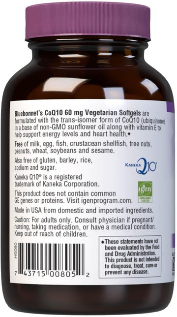 Bluebonnet Coq-10 Vegetarian Softgels, 60 Mg, 60 Count