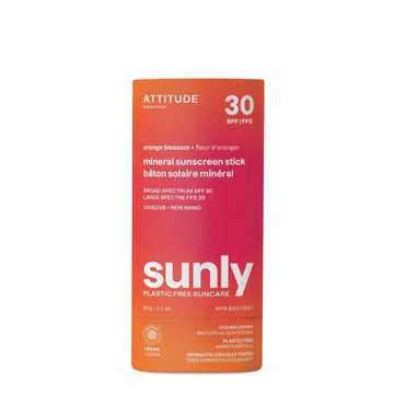 ATTITUDE Mineral Sunscreen Stick with Zinc Oxide, SPF 30, EWG Verified, Plastic-Free, Broad Spectrum UVA/UVB Protection, Dermatologically Tested, Vegan, Orange Blossom, 2.1 Ounces