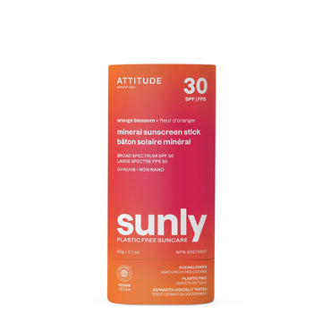 Attitude Mineral Sunscreen Stick With Zinc Oxide, Spf 30, Ewg Verified, Plastic-Free, Broad Spectrum Uva/Uvb Protection, Dermatologically Tested, Vegan, Orange Blossom, 2.1 Ounces