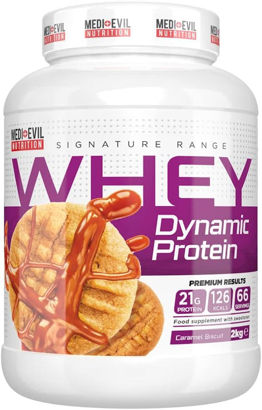 Medi-Evil Nutrition Whey Dynamic Protein, Caramel Biscuit Flavour, 2Kg Whey Protein Powder For Muscle Building, Vegetarian | 66 Servings