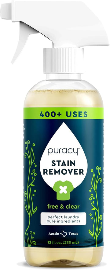 Puracy Stain Remover - Cleaning Spray, Clothes Stain Remover for Clothes, Laundry Stain Remover Spray for Clothes, Travel Stain Remover, Oil Stain Remover - Natural Spot Cleaner - Free&Clear 12oz