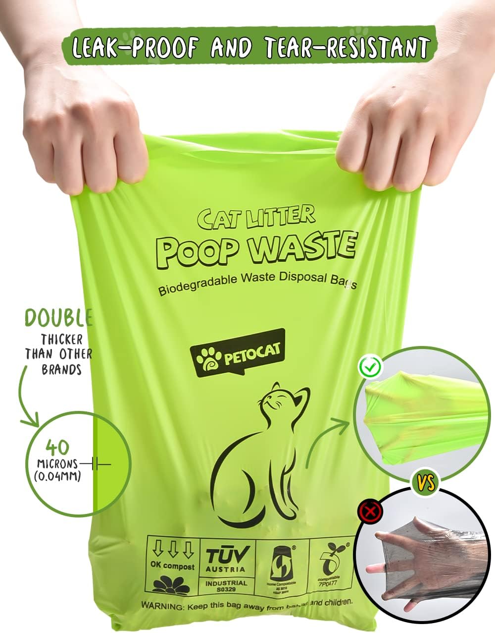 Cat Litter Bags For Poop Biodegradable Cat Waste Disposal Bag Leakproof Durable And Unscented Large To Fit Any Scoop Strengthen Dog Poop Bag- 100 Count