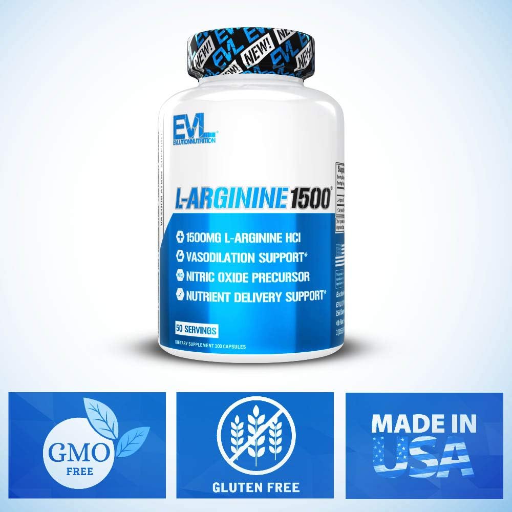 Evlution Nutrition Nitric Oxide Booster L-Arginine Supplement - High Potency Nitric Oxide Supplement with 1500mg of L Arginine HCL for Enhanced Pumps Energy Muscle Growth and Vascularity NO Booster : Health & Household