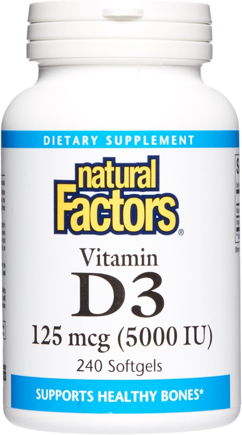 Natural Factors, Vitamin D3, 5,000 IU, Supports Joint, Bone & Immune Health, 240 Count (Pack of 1)