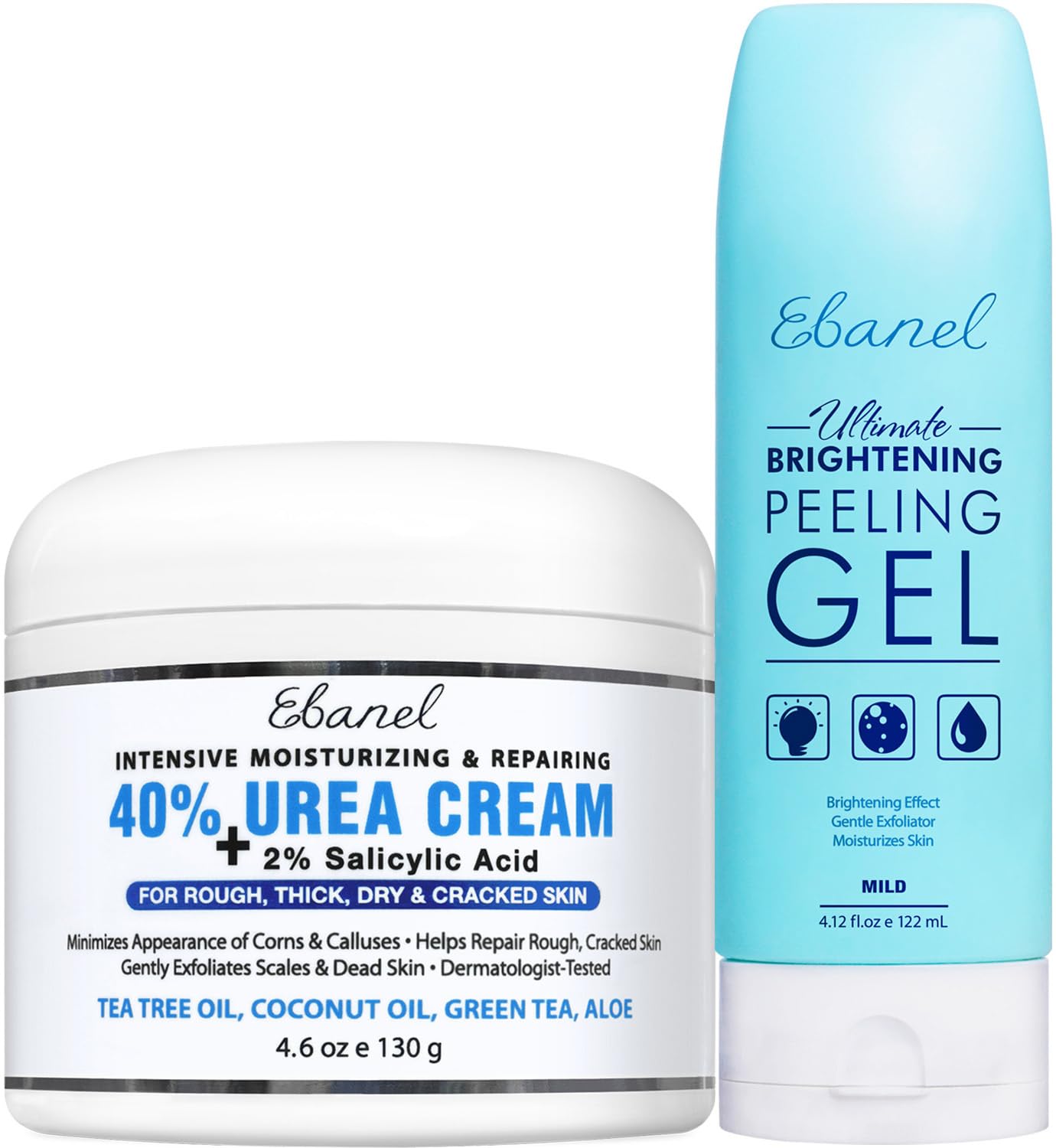 Ebanel Bundle Of 40% Urea Cream 4.6 Oz, And Exfoliating Face Scrub Peeling Gel 4.12 Oz