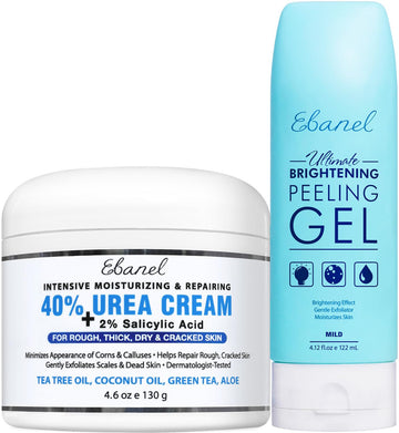 Ebanel Bundle Of 40% Urea Cream 4.6 Oz, And Exfoliating Face Scrub Peeling Gel 4.12 Oz